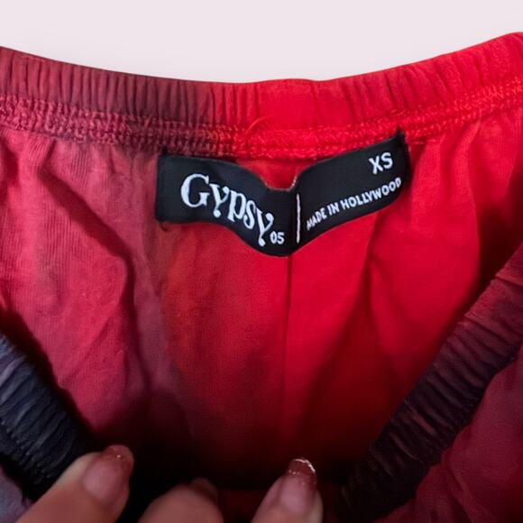 Gypsy 05 Red and Black Tie Dye Bohemian 100% Silk Strapless Dress - Picture 4 of 6